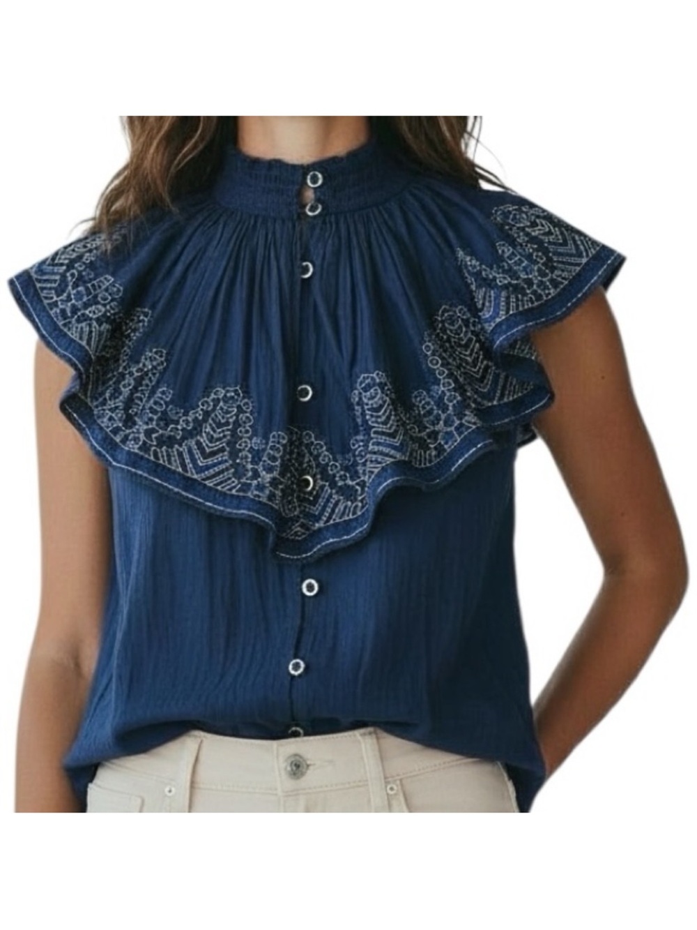 Ramy Brook Abbe Ruffled Overlay Blouse - Picture 2 of 8